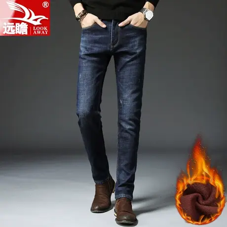男士牛仔裤男秋冬款加绒小脚男裤冬季修身长裤子冬天加厚保暖男装商品大图