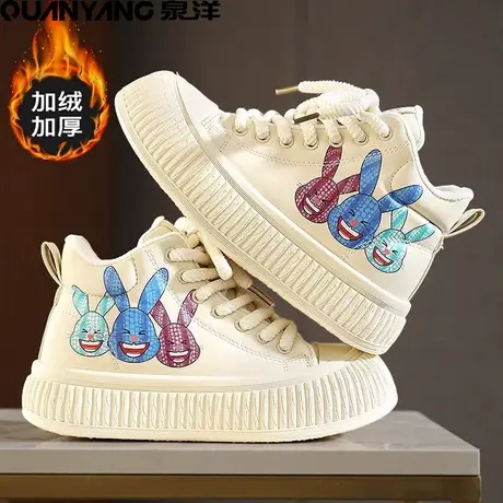 高帮小白鞋女2024新款秋冬季加绒棉鞋厚底运动休闲板鞋高级感超火商品大图