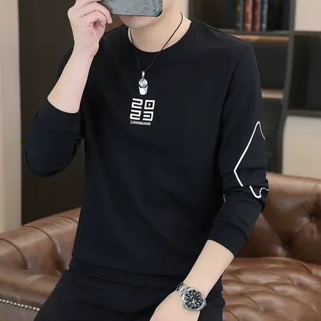 圆领卫衣男2024春秋季新款薄款长袖T恤潮流休闲百搭可选加绒上衣图片