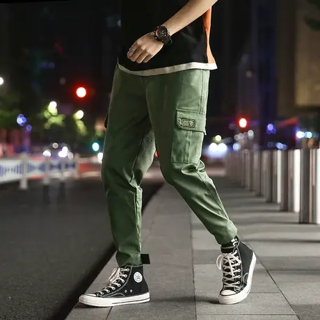 工装裤子男ins宽松束脚潮牌加绒休闲裤2023春秋冬季直筒男生长裤商品大图