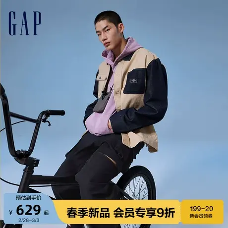 Gap男装2024春季新款帆布牛仔拼接口袋翻领外套洋气夹克877196图片