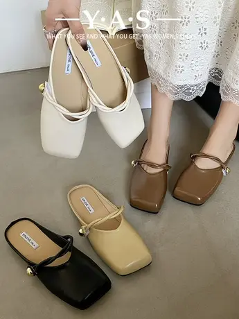 平底法式包头半拖鞋女夏外穿懒人一脚蹬休闲穆勒鞋慵懒风凉拖鞋子商品大图