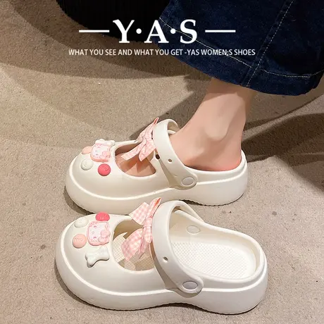 蝴蝶结可爱卡通拖鞋外穿凉拖女2024年春季新款厚底防滑洞洞鞋凉鞋商品大图