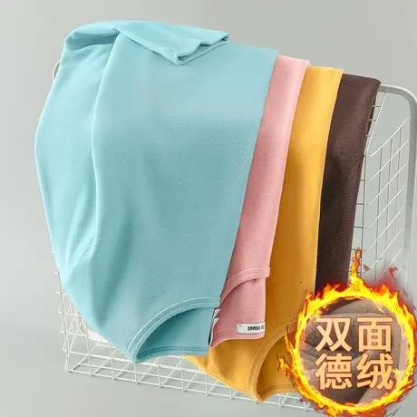 圆领长袖t恤男装2023新款秋冬加绒保暖德绒双面绒打底衫纯色秋衣商品大图