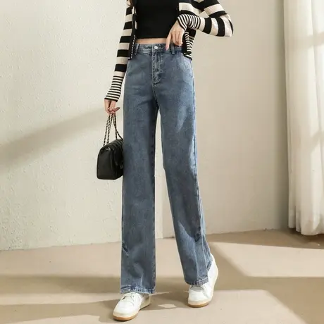 时尚气质牛仔直筒长裤2023年春季新款女士百搭高腰显瘦通勤阔腿裤商品大图