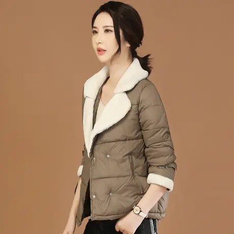 韩潮袭人2023冬季新款毛领西装领长袖休闲加厚棉衣棉服短外套女图片