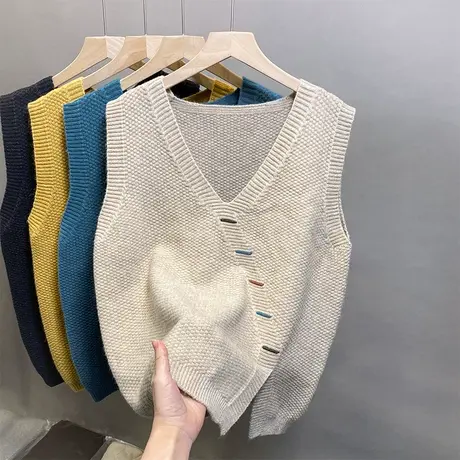 V领针织马甲背心女2023秋装新款宽松慵懒风上衣外穿马夹毛衣坎肩商品大图