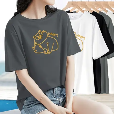 夏季短袖t恤女士宽松冰感体恤休闲印花圆领打底衫2023年新款上衣图片