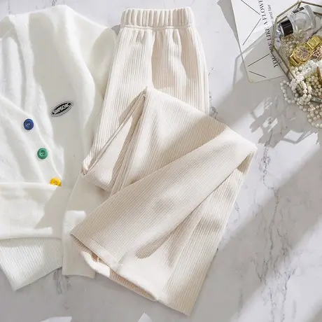 雪尼尔阔腿裤女春秋高腰垂感2023新款秋冬宽松直筒休闲灯芯绒裤子图片