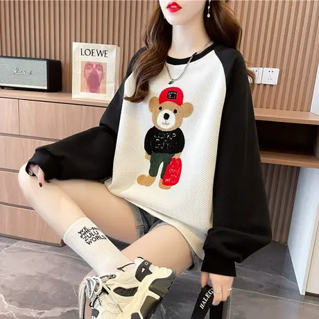 早秋设计感小众卫衣女春秋季韩版宽松薄款初秋小个子拼色上衣外套图片