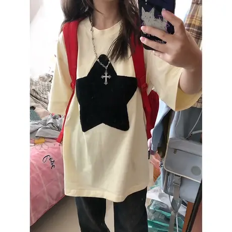 纯棉重磅刺绣短袖t恤女潮牌夏季设计感宽松半袖复古港味chic上衣图片