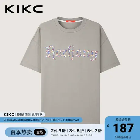 kikc男t恤短袖2023春夏新款商场同款舒适纯棉百搭花卉刺绣体恤图片
