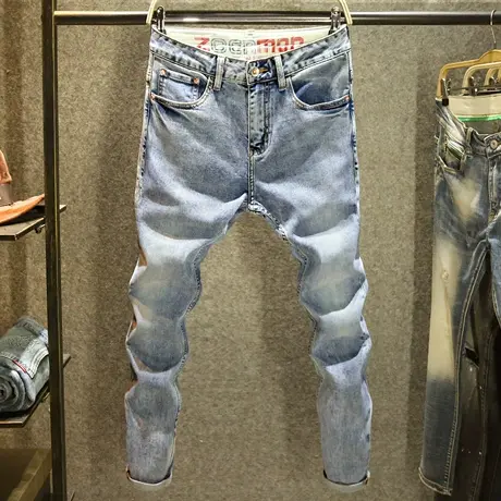 2023新款夏季舒适牛仔裤男士潮牌修身小脚裤个性时尚印花百搭长裤商品大图