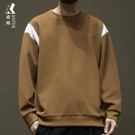 秋冬华夫格拼接撞色卫衣男抗皱400g美式重磅宽松大码内搭打底衫潮商品大图