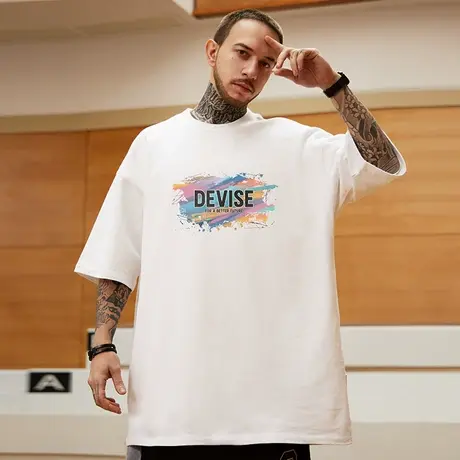 重磅300g美式胖子短袖t恤加肥加大码白色圆领纯棉简约半袖男潮流商品大图