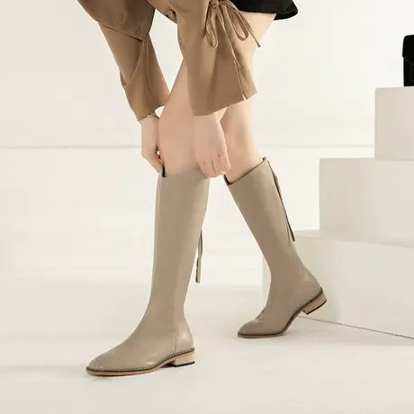 不过膝长靴女2023年春秋新款小个子骑士粗跟高筒靴子百搭长筒靴冬图片