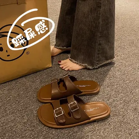 高级感外穿真皮拖鞋女2025新款夏季踩屎感凉拖美拉德平底孕妇凉鞋图片