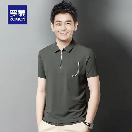 罗蒙男士半拉链Polo衫夏季薄款中青年商务休闲冰丝T恤带翻领上衣商品大图