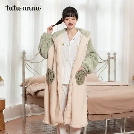 tutuanna家居服睡衣 秋冬女款 加厚保暖羊羔绒长款睡袍家居服女图片