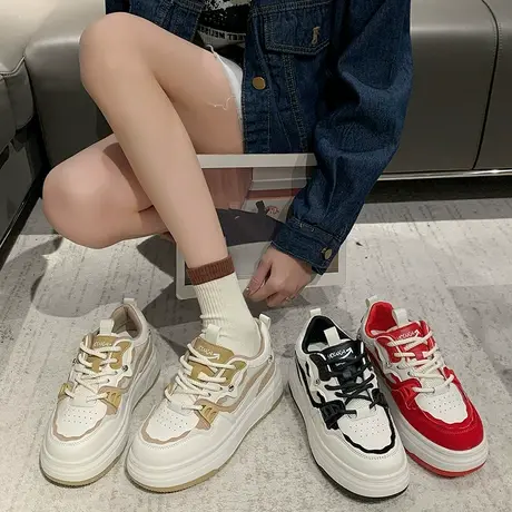 板鞋女204年春秋季新款时尚百搭休闲鞋ins超火松糕厚底防滑运动鞋商品大图