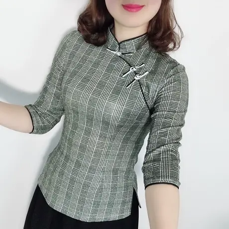 傲雪屋2021春秋新款中国风复古改良七分袖旗袍上衣中式盘扣唐装女商品大图