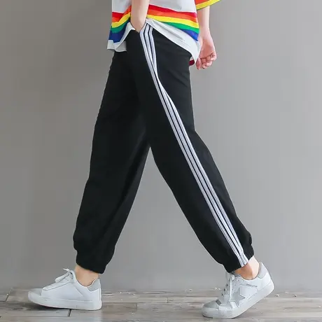 胖妹妹2023夏新装宽松针织慢跑裤加大码松紧腰休闲运动裤200斤女商品大图