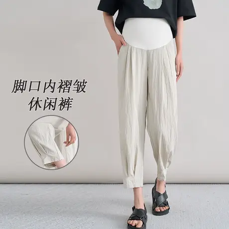 十月妈咪孕妇裤2025新款夏季薄款外穿脚口褶皱休闲宽松托腹裤夏装图片
