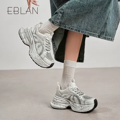 EBLAN/伊伴厚底增高老爹鞋女2025春夏新款小个子网面透气运动鞋子商品大图