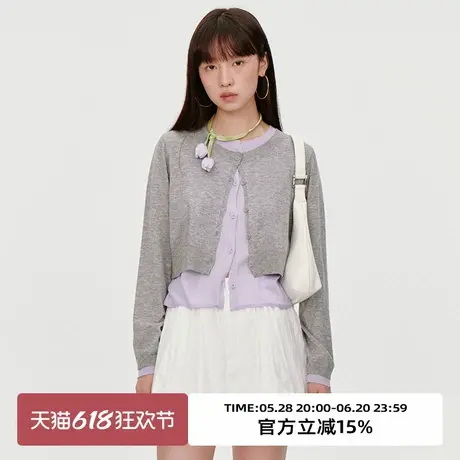omont蛋挞家 复古假两件羊毛混纺针织开衫2025春通勤慵懒风薄上衣商品大图