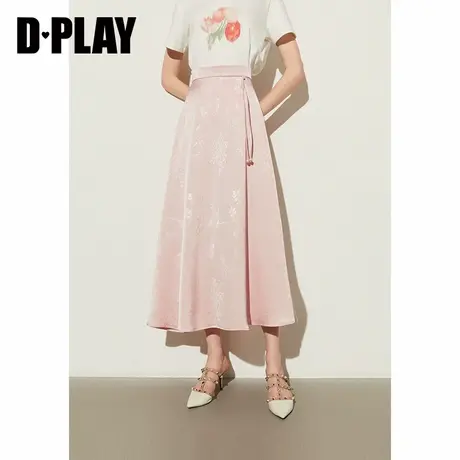 DPLAY2025春季新款粉色半身裙女高腰改良新中式国风提花长款裙子图片