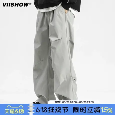 VIISHOW三防冲锋裤男款春季侧边排扣工装裤子美式高街休闲微喇裤商品大图