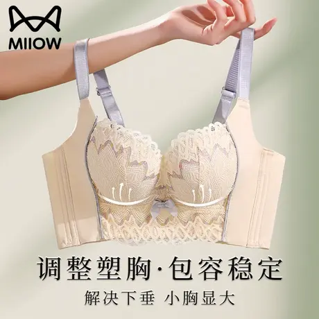 猫人内衣女小胸聚拢显大防下垂夏季薄款蕾丝性感调整型无钢圈文胸商品大图