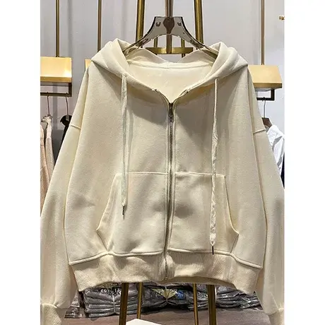 休闲连帽短款卫衣外套女春秋薄款学院风bf韩版宽松长袖拉链上衣潮商品大图