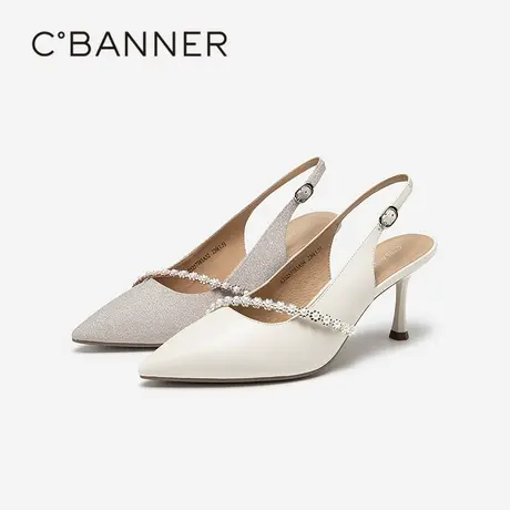 千百度珍珠带蕾丝面时装凉鞋女夏季新款细高跟宴会包头凉鞋图片