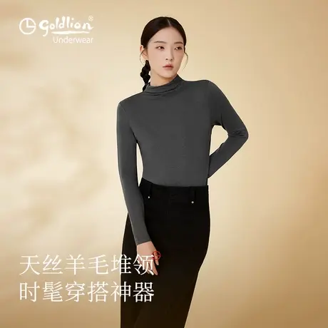 金利来品牌女士保暖上衣2025秋季含绵羊毛半高领秋衣打底显瘦上衣商品大图