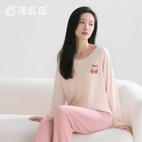 顶瓜瓜纯棉睡衣女士秋季长袖长裤2025年款粉色宽松全棉家居服套装图片