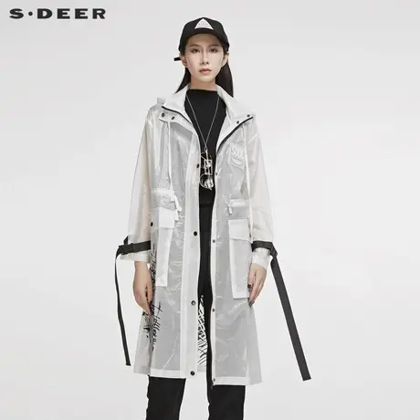 sdeer圣迪奥女装酷潮科技感撞色大衣长风衣外套小个子女S20181812商品大图