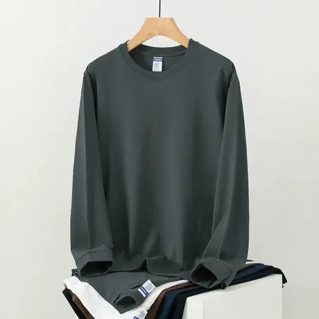 260g美式重磅纯棉t恤男长袖秋冬内搭打底衫圆领纯色宽松全棉秋衣商品大图