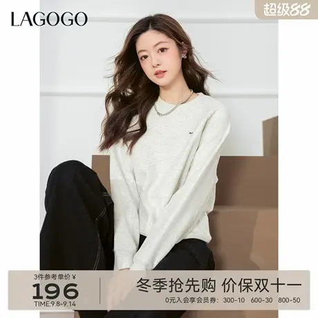 LAGOGO简灰印记圆领卫衣女拉谷谷2025年冬季新款少年感通勤上衣图片