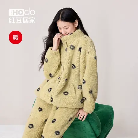 红豆居家服【暖暖绒】冬季珊瑚绒睡衣女套头可外穿立领加厚套装商品大图