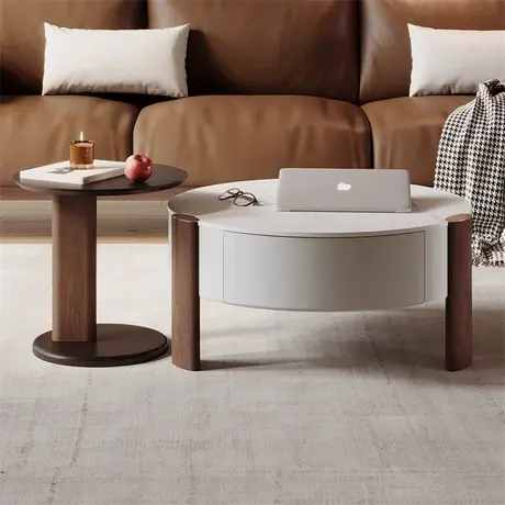 顾家家居实木家用客厅简约岩板中古风茶几可收纳储物边几角几组合商品大图