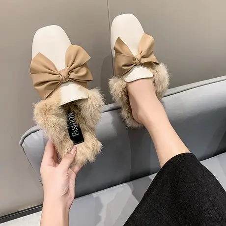 毛毛拖鞋女外穿秋冬加绒穆勒鞋2023新款毛绒包头半拖鞋网红毛毛鞋商品大图