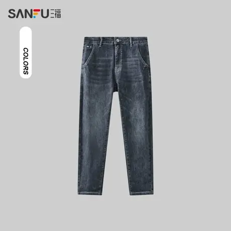 三福2023冬男士休闲保暖小脚牛仔裤 时尚直腰合身长裤476466商品大图