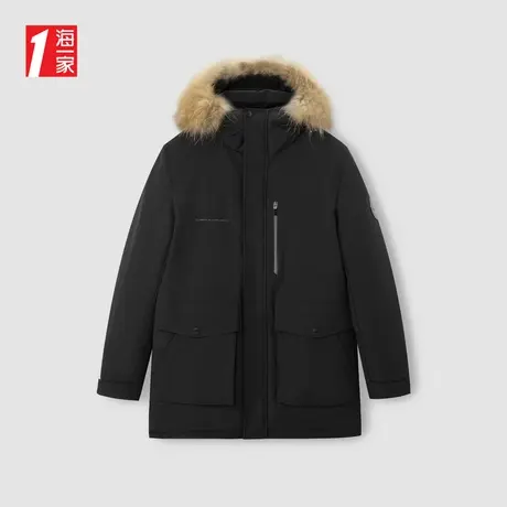 海一家保暖鹅绒外套冬季质感毛条连帽青春休闲活力中长款羽绒服男图片