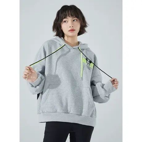 [商场同款]唐狮冬季卫衣女米奇灰色宽松后背大米奇头套头个性时图片