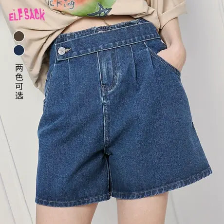妖精的口袋高腰牛仔短裤女2024早春新款宽松直筒小个子设计感裤子图片