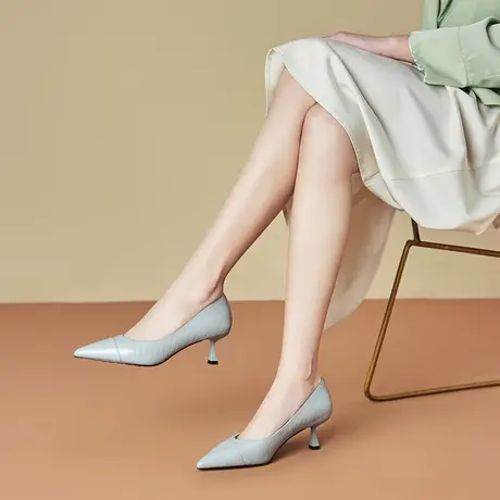 春夏新款法式复古尖头细跟单鞋小羊皮时尚气质百搭舒适洋气工作鞋图片