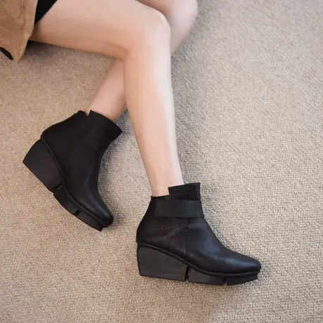 Artmu阿木原创复古真皮厚底高跟短靴女2024新款踝靴坡跟女靴子商品大图