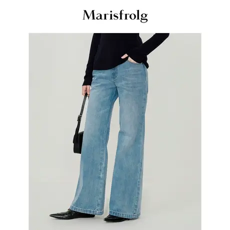 【水洗牛仔棉面料】玛丝菲尔春季新款纯棉微喇复古时髦牛仔裤图片