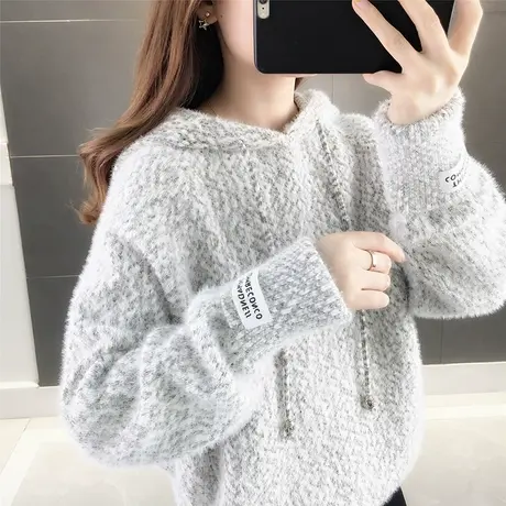 2023春装新款韩版宽松长袖连帽衫针织套头卫衣学生加厚毛衣上衣女图片